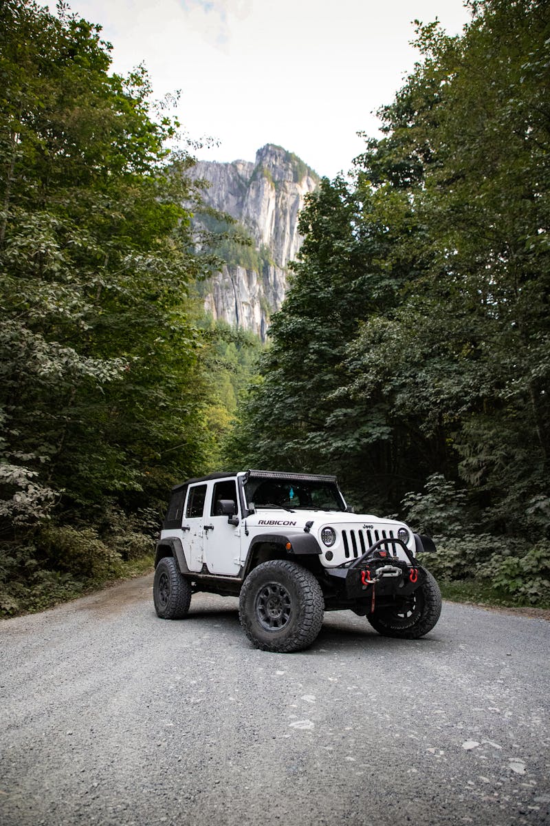 Jeep Wrangler Rubicon on a mountain road