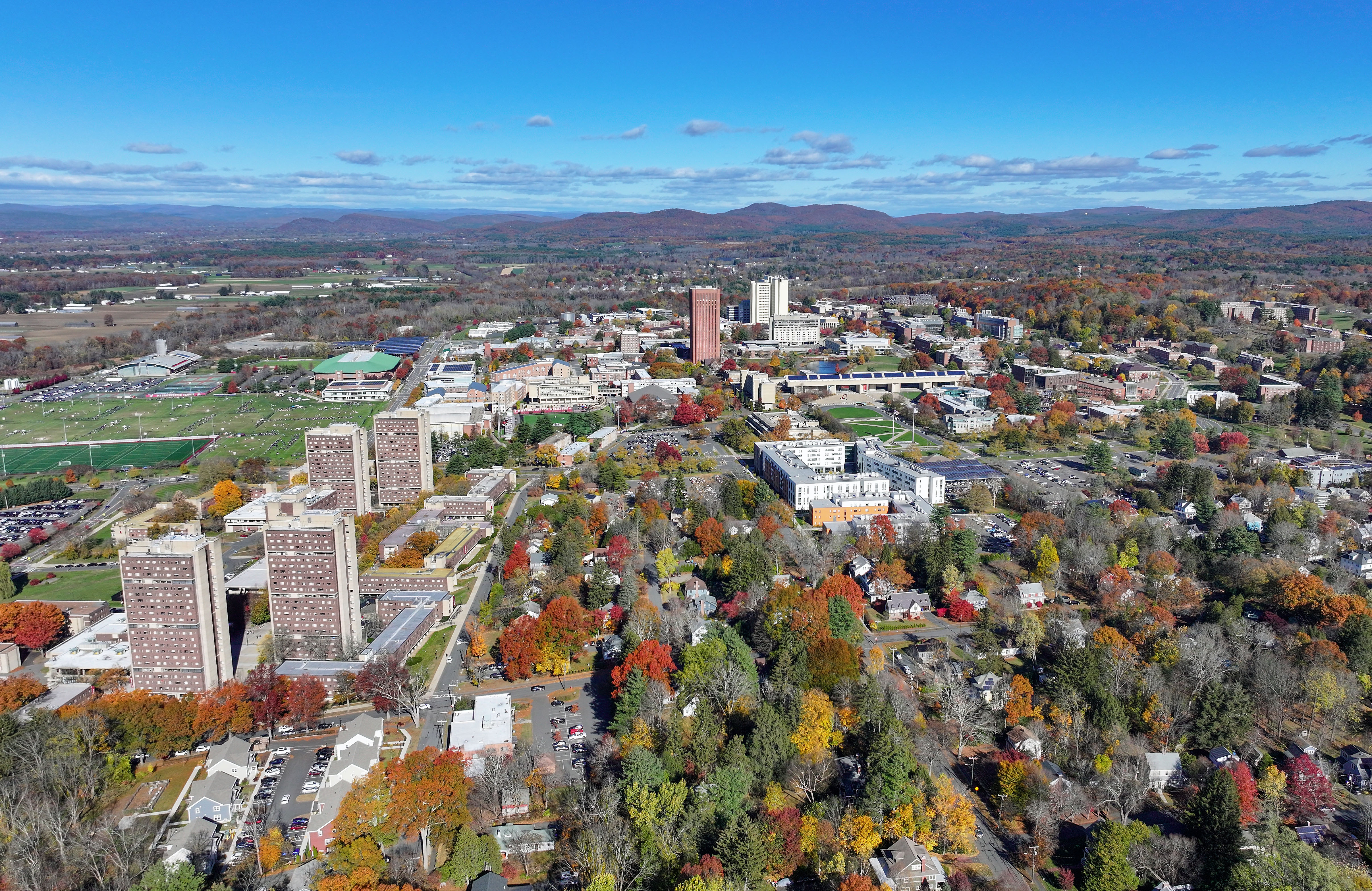 University of Massachusetts Amherst campus aerial view